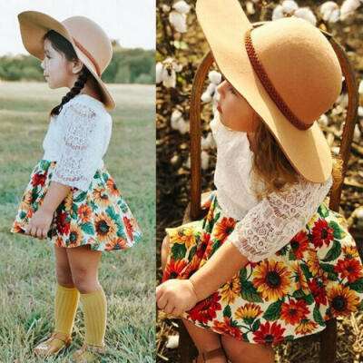 

Newborn Baby Girls Lace Tops Sunflower Skirts Dress Summer Outfits Clothes Set