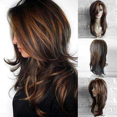 

〖Follure〗65CM Sexy Gradient Brown Party Wigs Long Curly Hair Mixed Colors Synthetic Wig