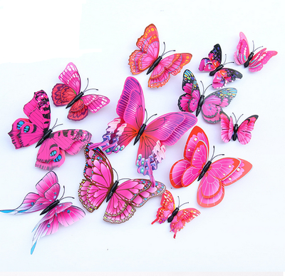 

3D stereo double deck simulation butterfly living room decoration PVC color butterfly magnet adsorption