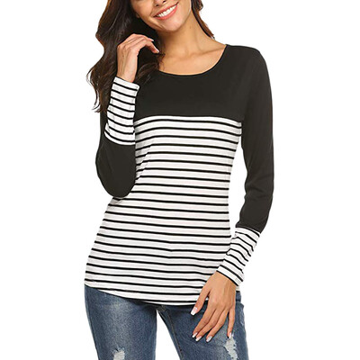 

Starmoon Womens Long Sleeve Top Button Decor Shirts Color Block Striped Blouse