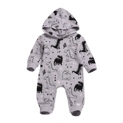 

Newborn Infant Baby Boy Girl Dinosaur Print Hooded Romper Jumpsuit Outfits Long Sleeve Clothes