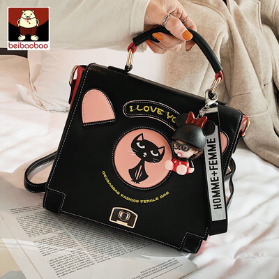 

Bag girl 2019 new Korean version of the girl lovely handbag kitten printing one shoulder slanted small square bag