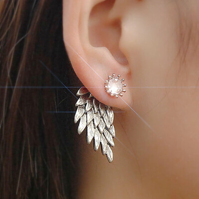 

EK931 Fashion Vintage Leaf Feather Wing Flower Crystal Pearl Triangle Coin Heart Bowknot Stud Earrings For Women Jewelry Gift