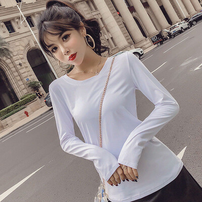 

Fashion Solid Colors Korean Style Women T-shirts O Neck Cotton Blend Tshirt Long Sleeve Sweet Loose T Shirt harajuku