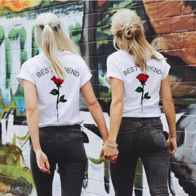 

Women BEST FRIEND Rose Summer T-Shirt Short Sleeve Tank Blouse Slim Tops Vest T-Shirt