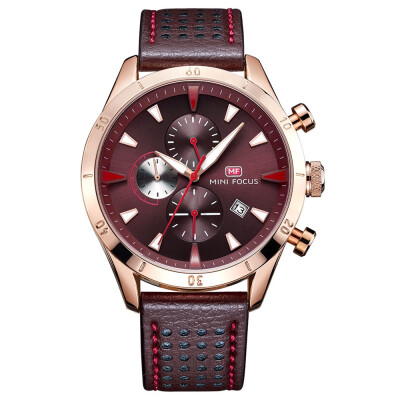 

BOFUTE Male Watches Business Watch True Three Eyes Six Needles Calendar Waterproof Genuine Leather Watchband 0011G