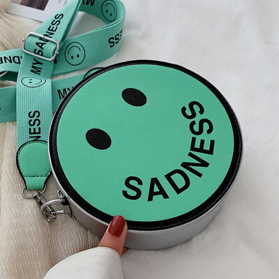 

2019 new fashion cute smiling English girl students Hong Kong wind cute shoulder slung small round bag