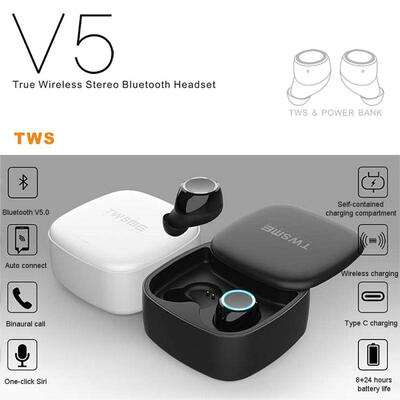 

V5 Mini TWS Wireless Sports Headset In-Ear Bluetooth Earphone Stereo Sound Headphone With Charging Box For Phone