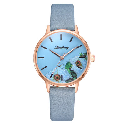 

Fashion Women Watches Monochrome Flower Dial Ladies Analog Quartz Wristwatch Casual Leather Strap Clock Dress Montre Femme