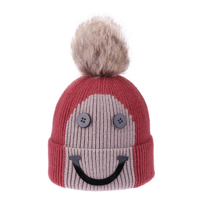 

Fashion Kid Girls Hair Ball Warm Hat Children Smile Face Knitted Beanie Cap