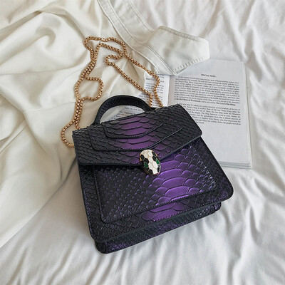 

Qiao Bani 2019 new European&American style fashion snake skin pattern BV snake head flip cover bag shoulder diagonal cross tide handbag