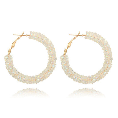 

2019 New Fashion Bling Bling Hoop Earrings For Women Shiny Crystal Hollow Round Circle Ear Jewelry Gift For Wedding Brincos