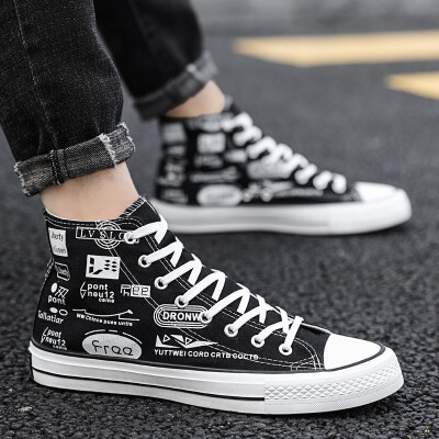 

Korean version graffiti high-top canvas shoes for men personality leisure autumn sneakers