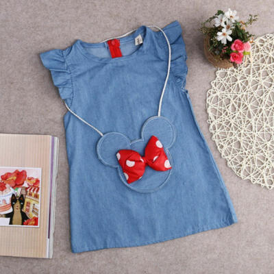 

Cute Kids Baby Girl Dress Bowknot Bag Princess Demin Party Dress Clothes New