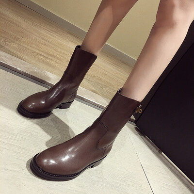 

European&American locomotive Martin boots female British style autumn metal buckle heavy heel knight boot handsome air short b