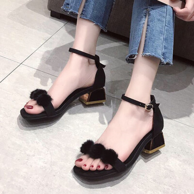 

Rose Fashion Womens Ankle Buckle High-Heeled Sandals Thick Heel Open Toe Shoes