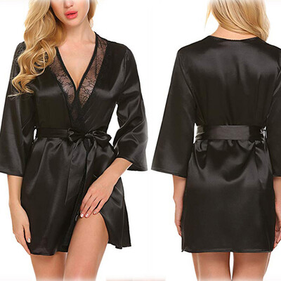 

Womens Robe Silk Satin Robes Wedding Bridesmaid Bride Gown Kimono Solid Robe