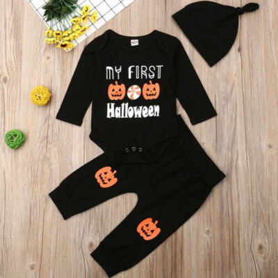 

3PCS Newborn Boys Girls Halloween Long Sleeve RomperLong PantsHatOutfits New