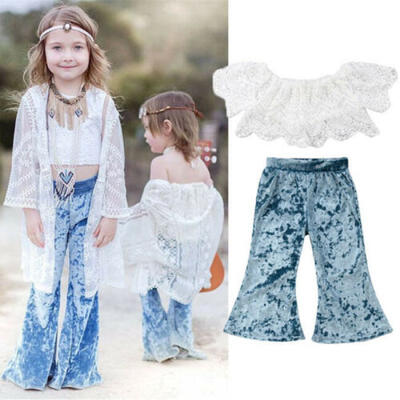 

Infant Baby Girl Lace Outfits Off Shoulder Tops T-ShirtFlared Pants Clothes USA
