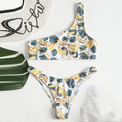 

Roseonmyhand Women Sexy Print Swimsuit Bikini Bathing Bra Push-Up Cold Shoulder Beachwear