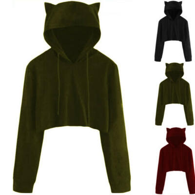 

US Women Sweatshirt Jumper Sweater Crop Top Coat Sports Pullover Tops Hoodie