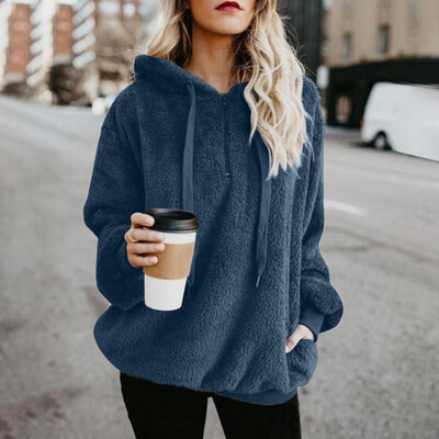 

Fashion Women Oversized Warm Fluffy Hoodies Fleeces Solid Color Long Sleeve Pullover Tops Outerwear Sweatshirt