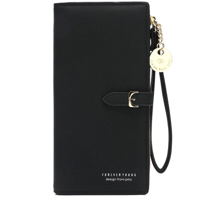 

Women Solid Color Wristlet Long Wallet Purse Faux Leather Zip Phone Card Holder