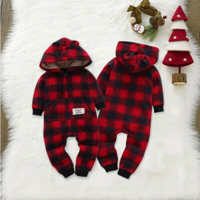 

CA Xmas Newborn Baby Girl Boy Clothes Plaid Romper Warm Jumpsuit Bodysuit Outfit