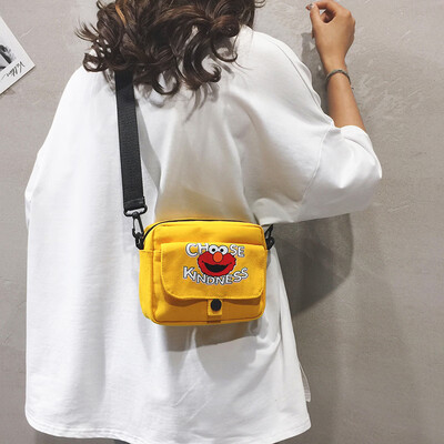 

Sesame Street Small Bag Female 2019 New Japanese Harajuku Student Bag Cartoon Printed Canvas Shoulder Messenger Bag