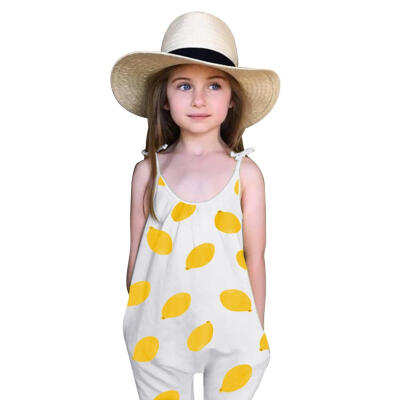 

Fruit Lemon Print Summer Sling Jumpsuit Kids Girls Spaghetti Strap Overalls