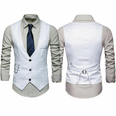 

New Men Formal Casual Tuxedo Suit Dress Vest Waistcoat & Neck tie Wedding Prom