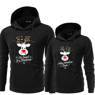 

Casual Cute Christmas Deer Print Couples Hoodies Long Sleeve