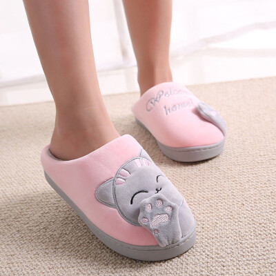 

Rose Women Winter Home Slippers Cartoon Cat Non-slip Warm Indoors Bedroom Floor Shoes