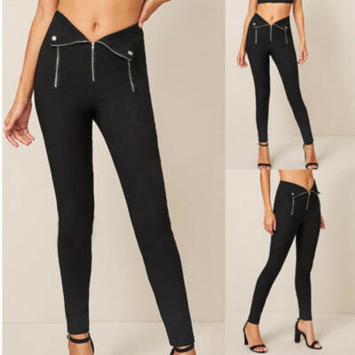 

UK Womens Solid Zip Slim Skinny Pencil Trousers Ladies High Waist Casual Pants