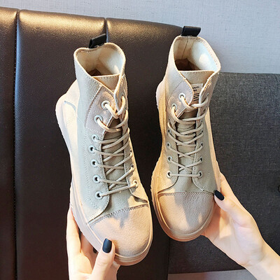 

All-in-one Martin boots England style style autumn round high-help canvas shoes simple thick bottom short boots