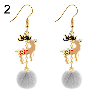 

Cute Christmas Reindeer Pompom Ball Long Dangle Hook Earrings Women Xmas Gift