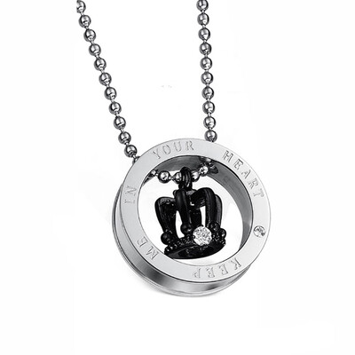 

Silver Pleated Crown Promise Matching Love Couple Necklace Pendant