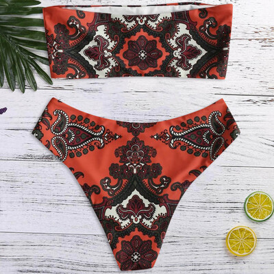 

Roseonmyhand Womens Vintage Floral Printed Strapless Strapless Bikini Set