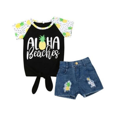 

2019 Toddler Kids Baby Girl Clothes TopsDenim Ripped Pants Casual Outfits Set