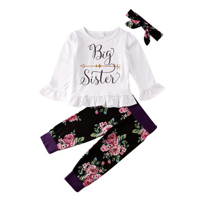 

Big Little Sister Matching Set infant Baby Girl Tops Romper Floral Pants Clothes