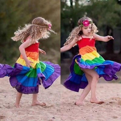 

Summer Toddler Kids Baby Girls Rainbow Pageant Tutu Formal Gown Dress Clothes