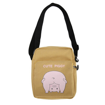 

Casual Women Cute Cartoon Pig Canvas Zipper Square Small Crossbody Shoulder Bag