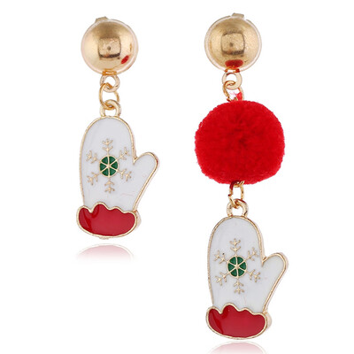

Christmas Earrings Cute Santa Claus Tree Bell Snowflake Pin\Ear Cuff Stud Asymmetry Earring With Hairball Xmas Decor