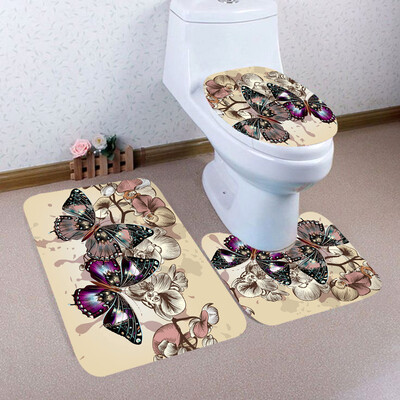 

Toponeto 3PCS Christmas Bathroom Non-Slip Pedestal Rug Lid Toilet Cover Bath Mat Set
