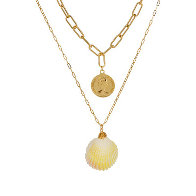 

Fashion White Pearl Shell Necklaces for Women Girls Metal Button Necklace Chokers Simple Summer Beach Jewelry Collar Wholesale