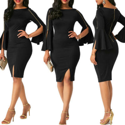 

Women Bandage Bodycon Casual Flare Sleeve Evening Party Cocktail Club Mini Dress