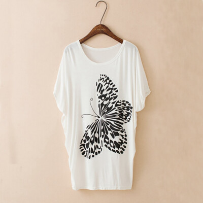 

10 Kinds Of 2 Color Modal Casual Letters Animal Print Round Neck Bat Shirt Female T-shirt Blouse 3