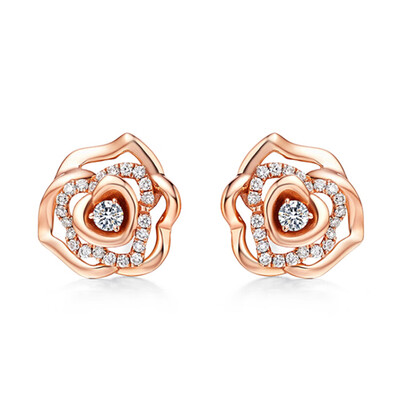 

Rose Flower Crystal Stud Earrings Rose Gold Color Fashion Vintage Ear Jewelry For WomenGirls