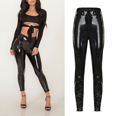 

Womens Faux Pu Leather High Waisted Pants Sexy Black Shiny Stretchy Leggings