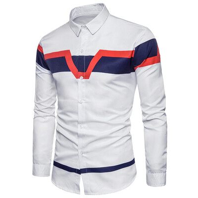 

Turndown Collar Color Block Panel Print Shirt